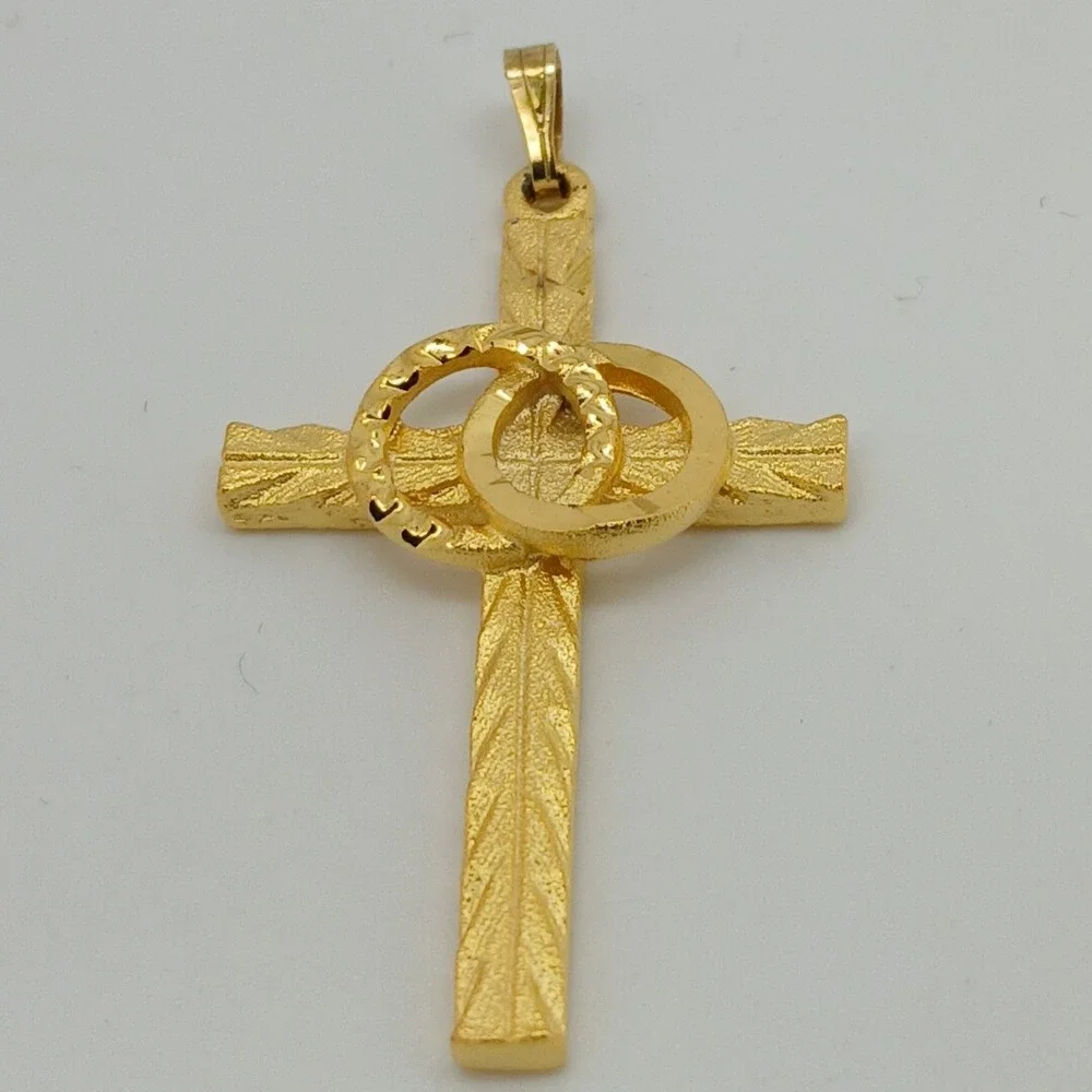 Karatbond Vintage Y2K Gold Textured Cross Pendant Interlocking Wedding Rings USA